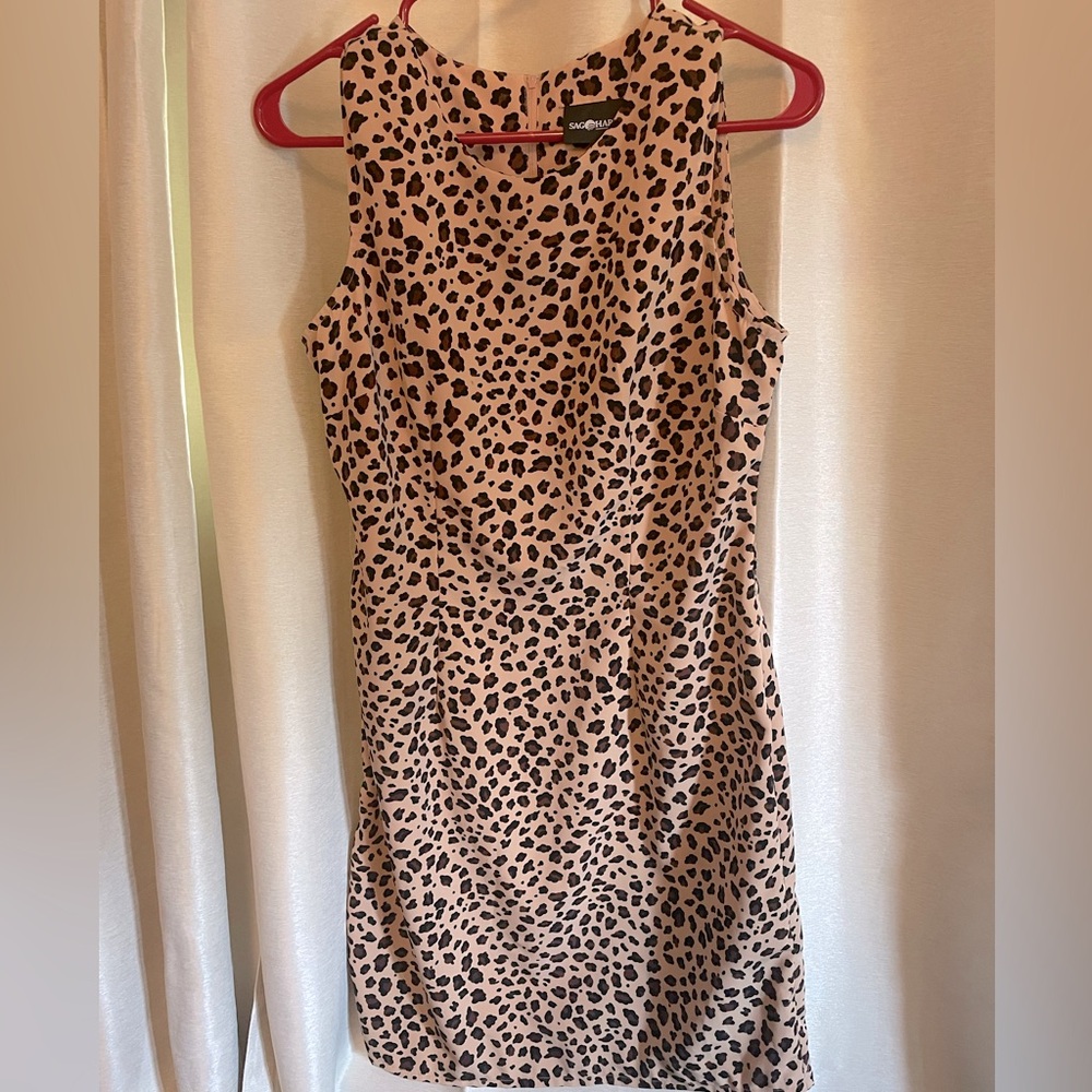 Sag Harbor Brown and Tan Leopard Print Sheath Mini Dress